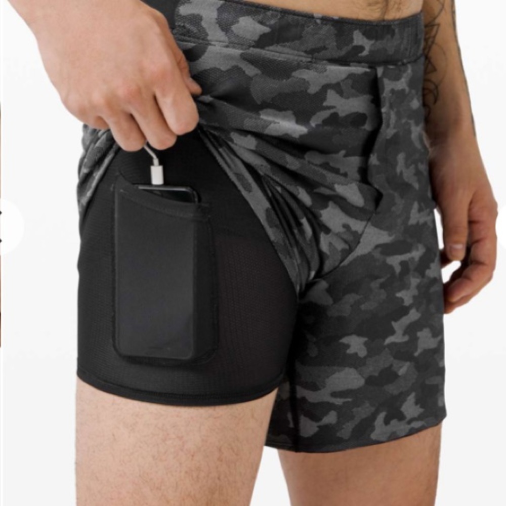 Lululemon Surge Short Liner Variegated Mesh Camo Black 6” Run Men’s Shorts - Picture 3 of 12